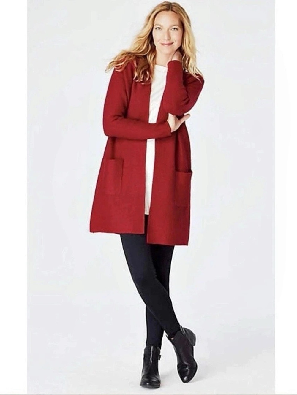 J.Jill Open-Front Cardigan with Pockets Red